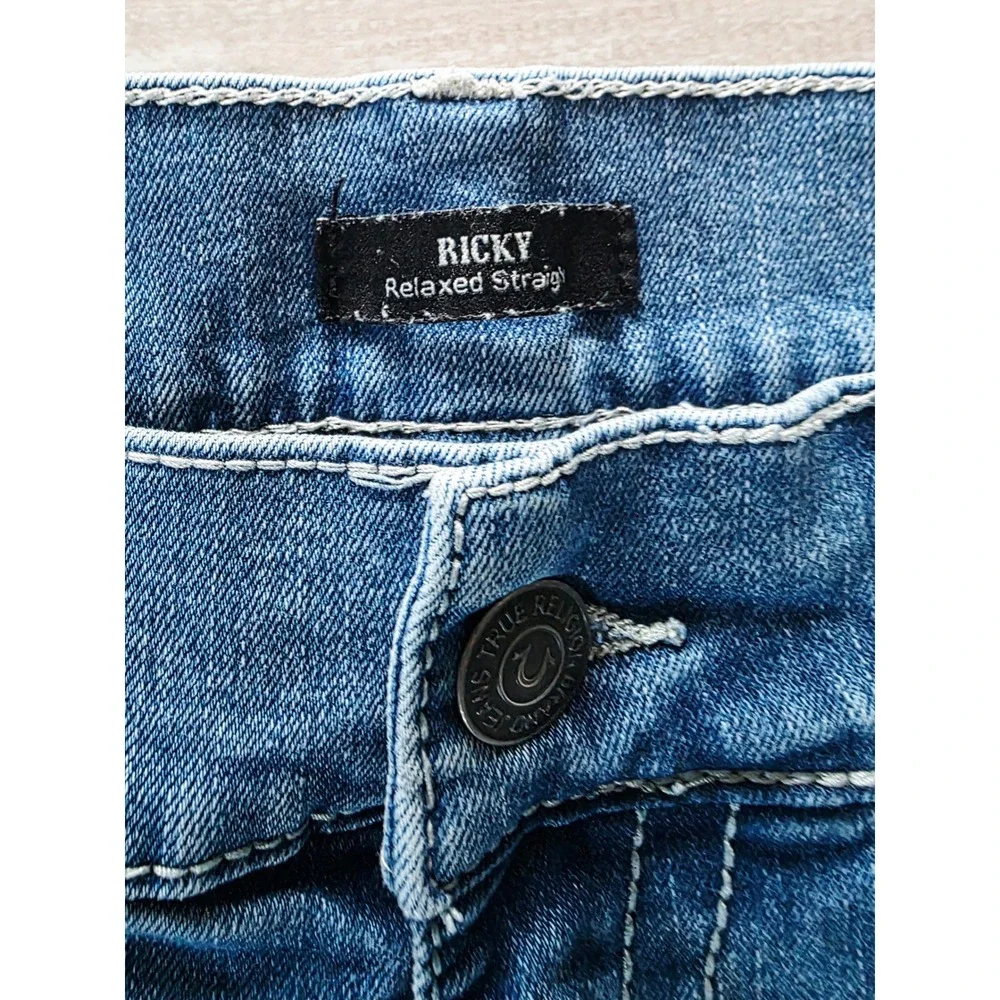 True‎ Religion Ricky 36 Relaxed  Blue Denim Shorts Mens Raw Hem Distressed